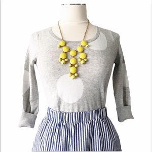 New ANTHROPOLOGIE Large Polka Dot Sweater Crewneck 3/4 Sleeve Gray White Sz S